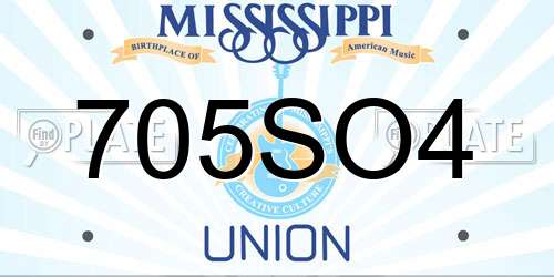 705SO4 Mississippi License Plate