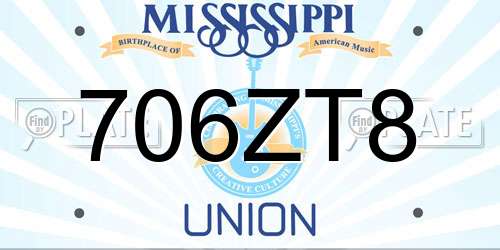 706ZT8 Mississippi License Plate
