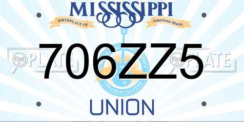 706ZZ5 Mississippi License Plate