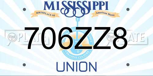 706ZZ8 Mississippi License Plate