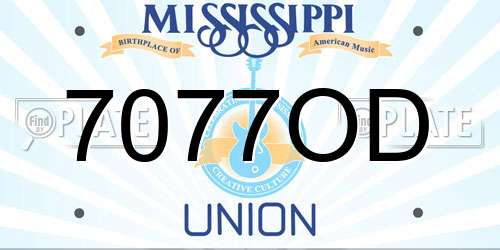 7077OD Mississippi License Plate