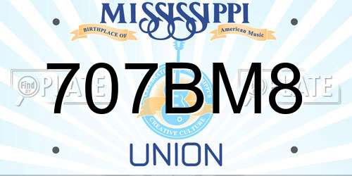 707BM8 Mississippi License Plate