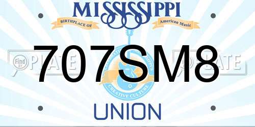 707SM8 Mississippi License Plate
