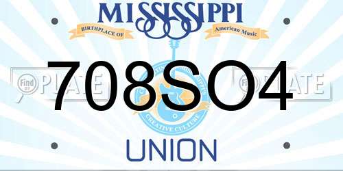 708SO4 Mississippi License Plate