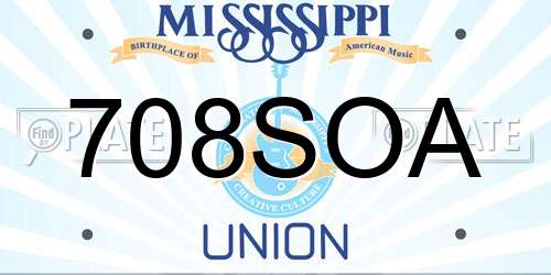 708SOA Mississippi License Plate
