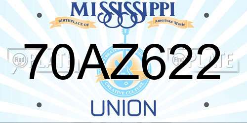 70AZ622 Mississippi License Plate