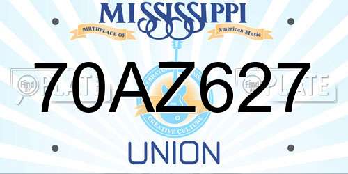70AZ627 Mississippi License Plate