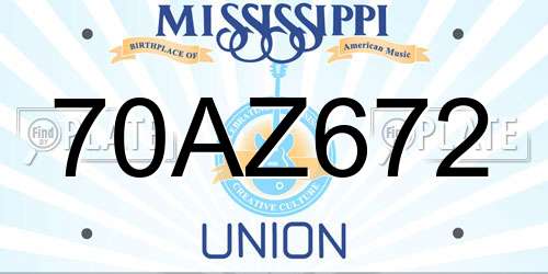 70AZ672 Mississippi License Plate