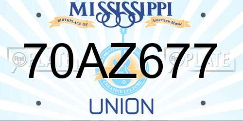 70AZ677 Mississippi License Plate