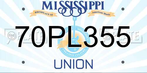 70PL355 Mississippi License Plate