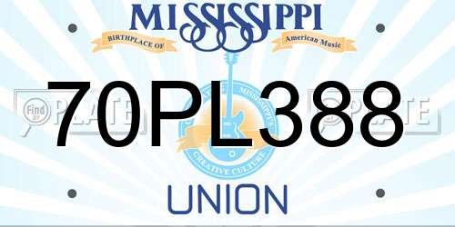 70PL388 Mississippi License Plate