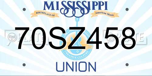 70SZ458 Mississippi License Plate