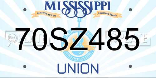 70SZ485 Mississippi License Plate