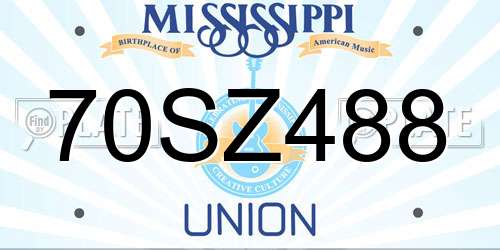 70SZ488 Mississippi License Plate