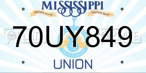 70UY849 Mississippi License Plate