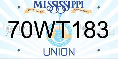70WT183 Mississippi License Plate