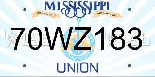 70WZ183 Mississippi License Plate
