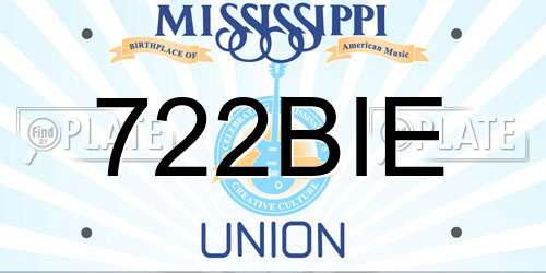 722BIE Mississippi License Plate