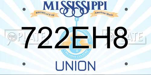722EH8 Mississippi License Plate