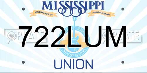 722LUM Mississippi License Plate