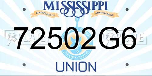 72502G6 Mississippi License Plate