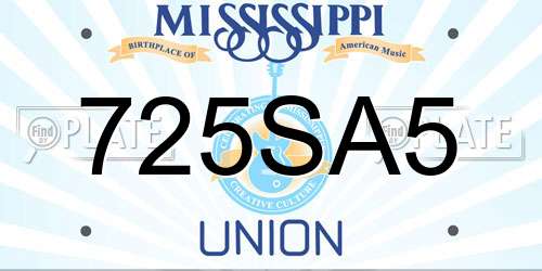 725SA5 Mississippi License Plate