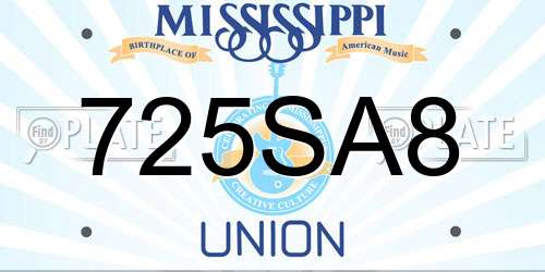 725SA8 Mississippi License Plate