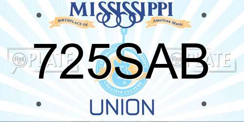 725SAB Mississippi License Plate
