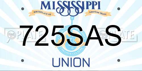 725SAS Mississippi License Plate