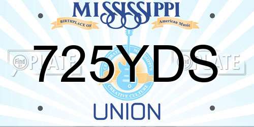 725YDS Mississippi License Plate