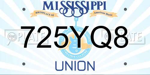 725YQ8 Mississippi License Plate