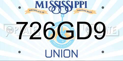726GD9 Mississippi License Plate