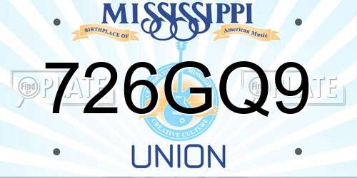 726GQ9 Mississippi License Plate