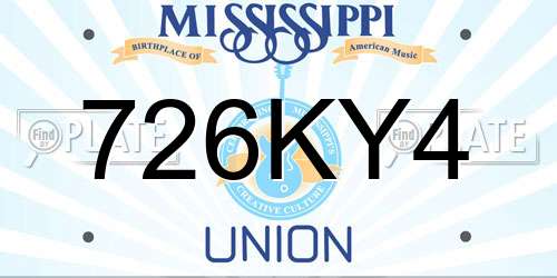 726KY4 Mississippi License Plate