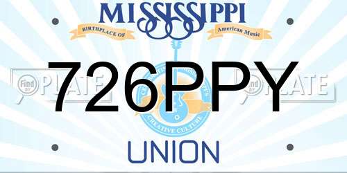 726PPY Mississippi License Plate