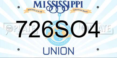 726SO4 Mississippi License Plate