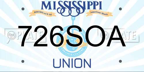 726SOA Mississippi License Plate