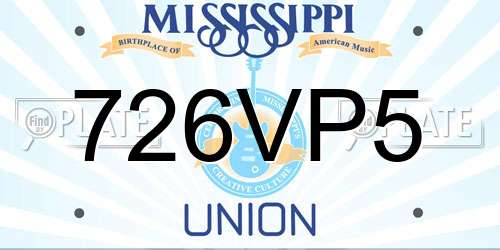 726VP5 Mississippi License Plate