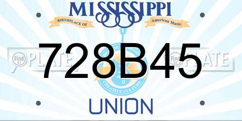 728B45 Mississippi License Plate