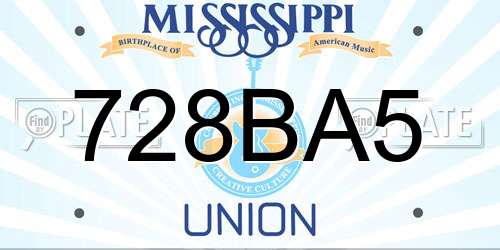 728BA5 Mississippi License Plate