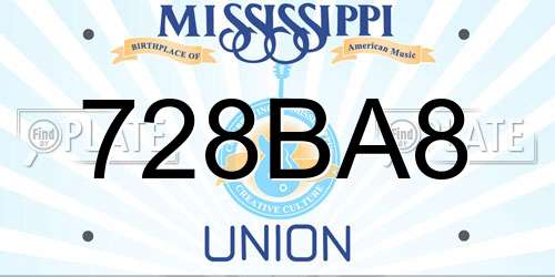 728BA8 Mississippi License Plate