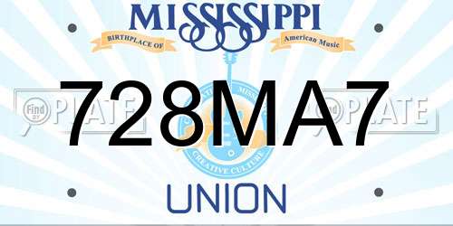 728MA7 Mississippi License Plate