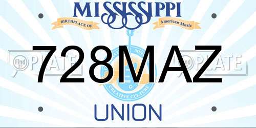 728MAZ Mississippi License Plate