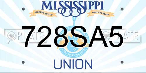 728SA5 Mississippi License Plate