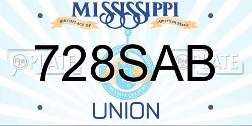 728SAB Mississippi License Plate