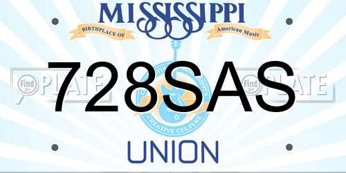 728SAS Mississippi License Plate