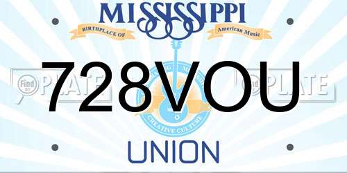 728VOU Mississippi License Plate
