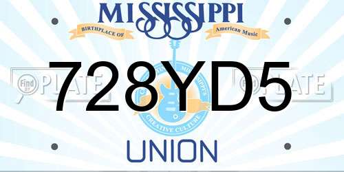 728YD5 Mississippi License Plate