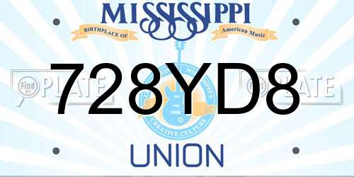 728YD8 Mississippi License Plate