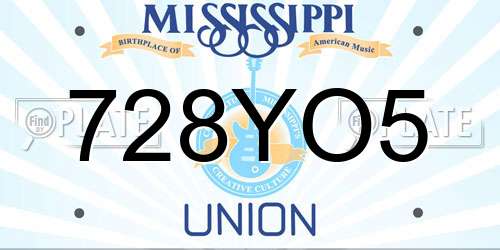 728YO5 Mississippi License Plate